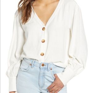 Nordstrom BP Bishop Linen Button Blouse Shirt